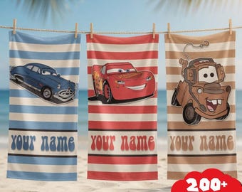 Personalized Disneyland Cars Movie Beach Towel, McQueen Tow Mater Sally Towel, Cars Movie Lover Gift beach towel, Disneyland beach Towel