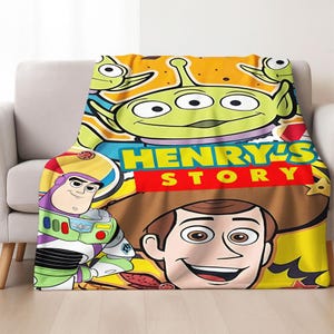 Personalized Disneyland Toy Story Blanket, Custom Name Disneyland Blanket, Woody Buzz Lightyear Jessie Toy Story Blanket Birthday Gift image 1