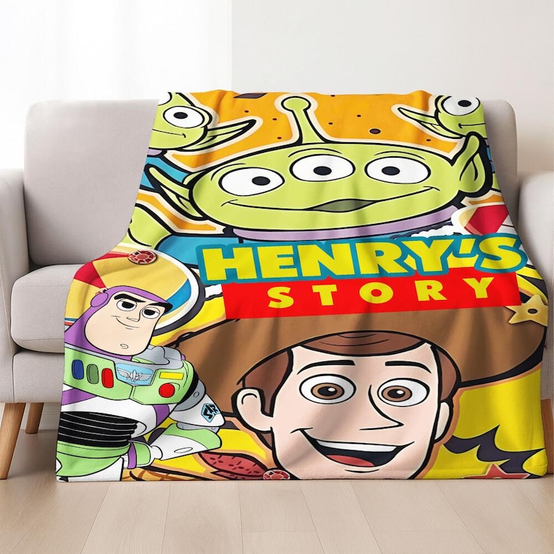 Personalized Disneyland Toy Story Blanket, Custom Name Disneyland Blanket, Woody Buzz Lightyear Jessie Toy Story Blanket Birthday Gift image 1