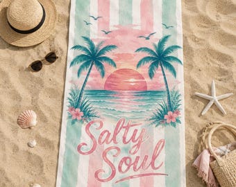 Tired Teachers Summer Club Beach Towel, Salty Soul Beach Towel Teacher Gift, Beach Repeat Summer Towel Last Day Of School