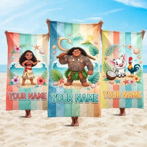 Personalized Disneyland Moana Beach Towel, Custom Name Microfiber Summer Pool Towel, Birthday Gifts image 1