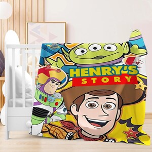 Personalized Disneyland Toy Story Blanket, Custom Name Disneyland Blanket, Woody Buzz Lightyear Jessie Toy Story Blanket Birthday Gift image 2