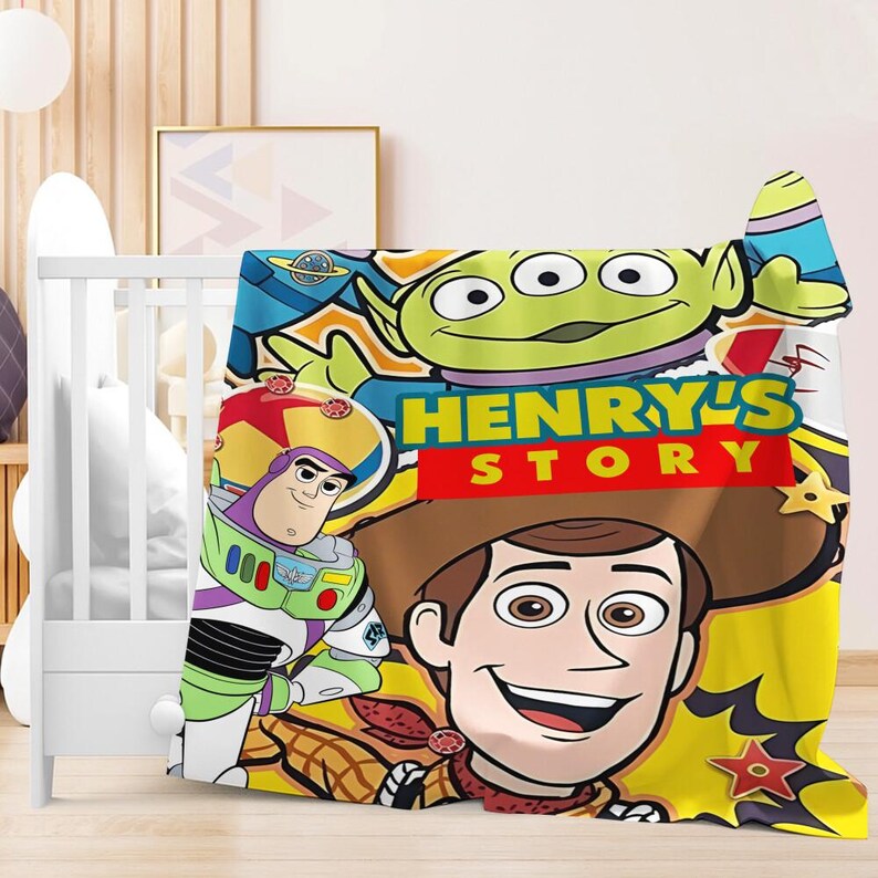 Personalized Disneyland Toy Story Blanket, Custom Name Disneyland Blanket, Woody Buzz Lightyear Jessie Toy Story Blanket Birthday Gift image 2