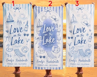 Custom Love On The Lake Bachelorette Beach Towel,Custom Lake Bachelorette Party Gift,Lake Club Bridesmaid Gift, Bridal Shower, Wedding Gift