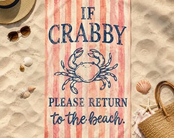 Tired Teachers Summer Club Beach Towel, Personalized Beach Towel Teacher Gift, Crabby Return To Beach Towel Last Day Of School