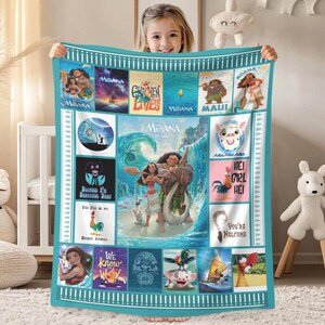 Moana Fleece Blanket, Moana Cartoon Hei Hei Chicken Pua Pig Disneyland Fleece Blanket, Moana Princess Magic Kingdom Throw Blanket Couch Sofa image 2