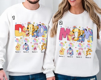 Custom Winnie The Pooh Mom Dad Bear Shirt, Mama Papa with family members Name Bear Tees, Custom Gift for Mom Dad Matching T-Shirt