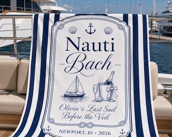 Personalized Bachelorette Beach Towel, Custom Nautical Boat Party Towel, Bridal Shower Gift, Last Sail Before The Veil, Beach Bachelorette