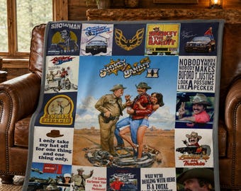 Smokey Movie And The Bandit Fleece Blanket, Smokey The Bandit Retro 70s Series, Buford T Justice, Birthday Gifts For Film Fan, Mom, Dad