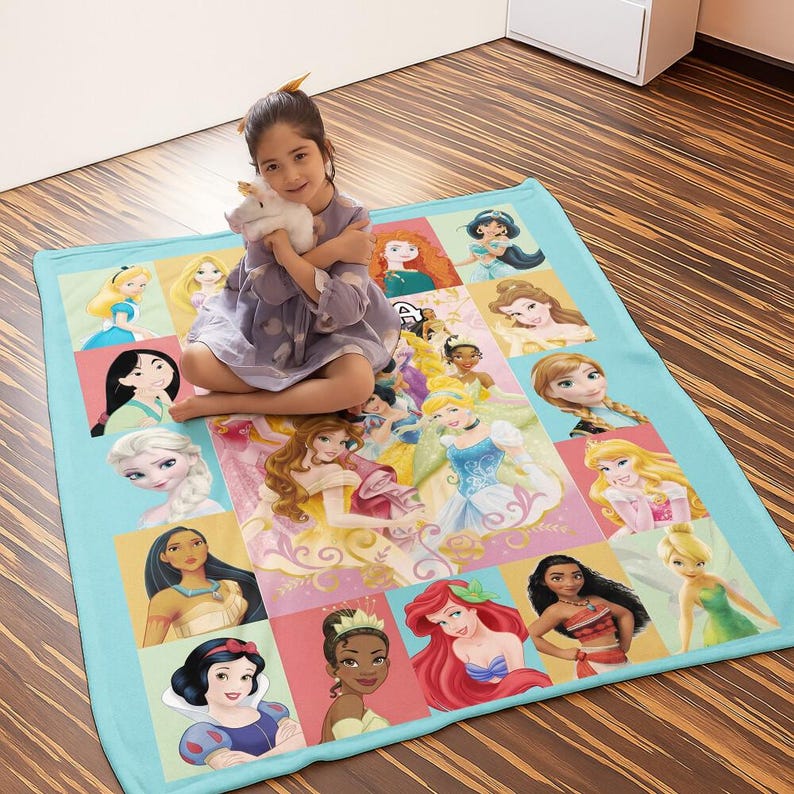 Manta personalizada de princesas de Disneyland, regalo de princesa para ella, Cenicienta, Blancanieves, Bella, Jazmín, Ariel, manta de cumpleaños para niña imagen 3