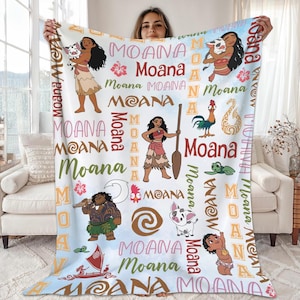 Couverture Moana personnalisée, couverture Moana avec nom personnalisé, couverture Moana Maui, couverture cadeau d'anniversaire Disneyland, cadeaux d'anniversaire de princesse image 1