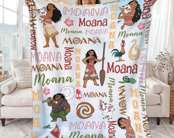 Personalized Moana Blanket, Custom Name Moana Blanket, Moana Maui Blanket, Disneyland Birthday Gift Blanket, Princess Birthday Gifts