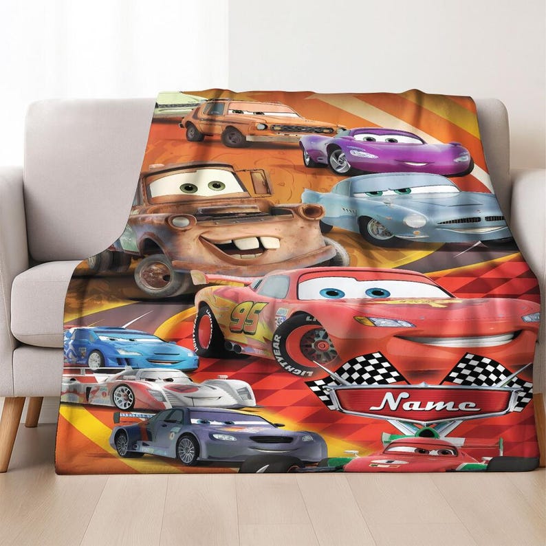 Personalized Disneyland Cars Characters Fleece Blanket, Lightning McQueen Tow Mater Blanket, Disneycars Blanket, Birthday Boy Girl Gift image 1