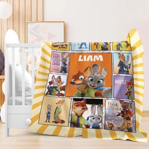 Personalized Disneyland Zootopia Blanket, Judy Hopps Nick Wilde Birthday Boy Girl Matching Fleece Blanket, WDW Disneyland Couple Gifts image 2