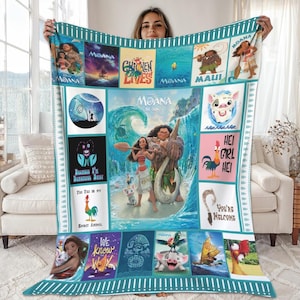 Moana Fleece Blanket, Moana Cartoon Hei Hei Chicken Pua Pig Disneyland Fleece Blanket, Moana Princess Magic Kingdom Throw Blanket Couch Sofa image 1