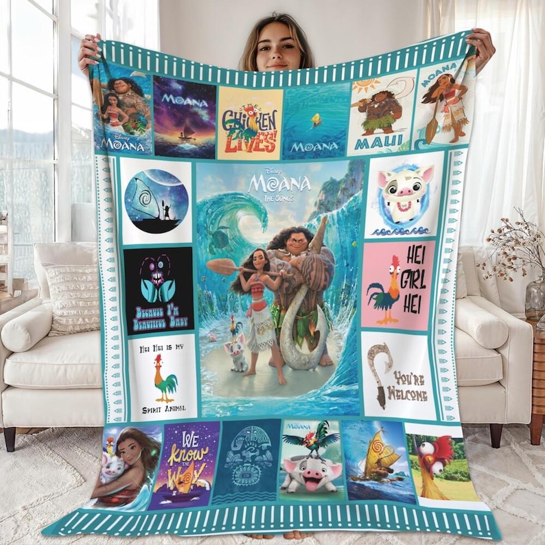 Moana Fleece Blanket, Moana Cartoon Hei Hei Chicken Pua Pig Disneyland Fleece Blanket, Moana Princess Magic Kingdom Throw Blanket Couch Sofa image 1