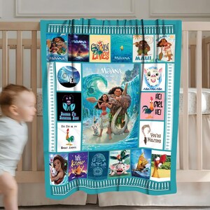 Moana Fleece Blanket, Moana Cartoon Hei Hei Chicken Pua Pig Disneyland Fleece Blanket, Moana Princess Magic Kingdom Throw Blanket Couch Sofa image 3