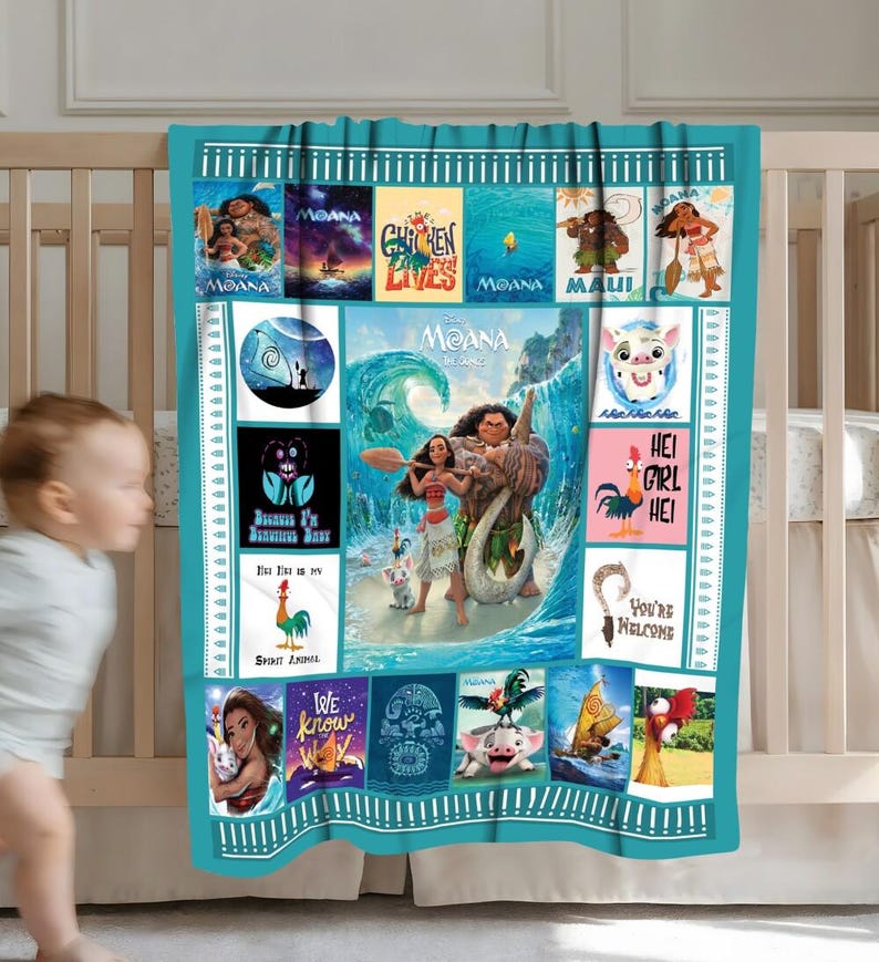 Moana Fleece Blanket, Moana Cartoon Hei Hei Chicken Pua Pig Disneyland Fleece Blanket, Moana Princess Magic Kingdom Throw Blanket Couch Sofa image 3