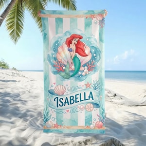 Custom Disneyland Ariel Beach Towel, Custom Disneyland Summer Beach Towel, Custom Disneyland, Kids towel, Summer Gift, Disneyland Trip image 1