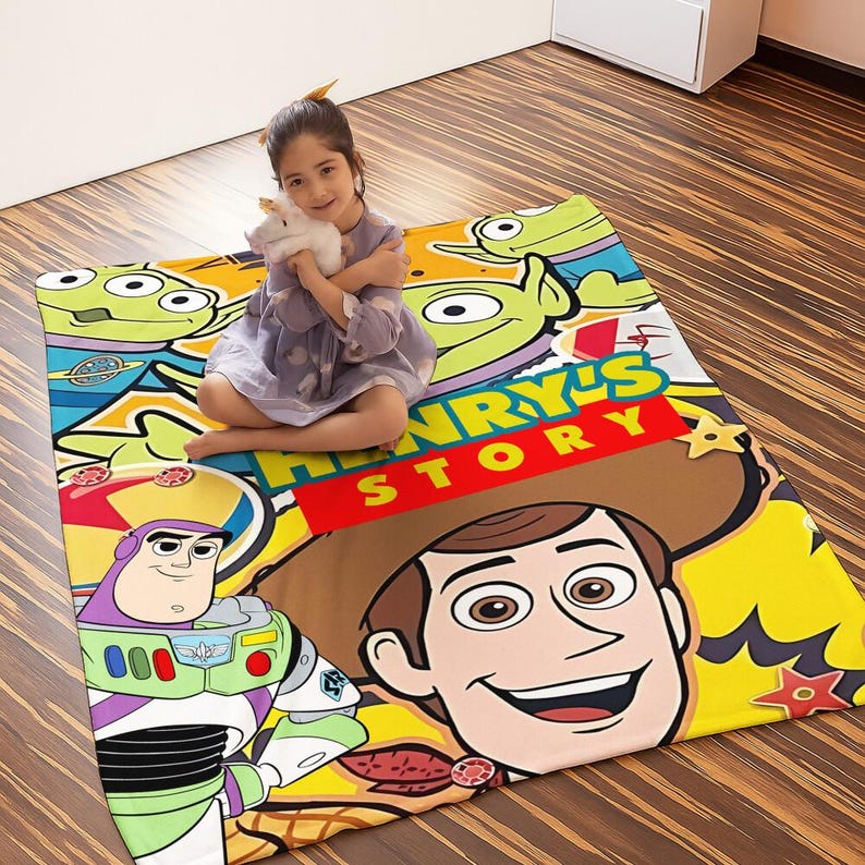 Personalized Disneyland Toy Story Blanket, Custom Name Disneyland Blanket, Woody Buzz Lightyear Jessie Toy Story Blanket Birthday Gift image 3
