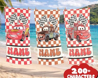 Personalized Disneyland Pixar Cars Movie Beach Towel, McQueen Tow Mater Towel, Cars Movie Lover Gift beach towel, Disneyland beach Towel