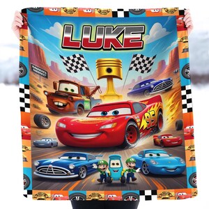 Personalized Cars Blanket, Custom Name Lightning Mcqueen Sally Tow Mater Cars Blanket, Custom Name Cars Characters Birthday Blanket Gifts Bild 2