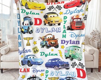 Manta polar personalizada de Disneyland Cars McQueen, manta Sherpa con nombre personalizado para niños, regalo de cumpleaños, baby shower, regalo para niño y niña.
