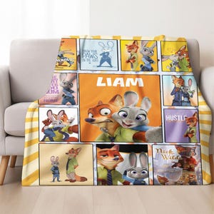 Personalized Disneyland Zootopia Blanket, Judy Hopps Nick Wilde Birthday Boy Girl Matching Fleece Blanket, WDW Disneyland Couple Gifts image 1