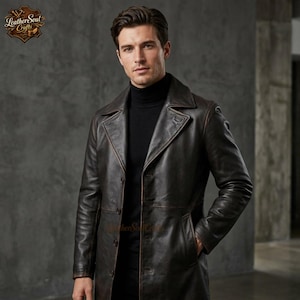 Men’s Sheep Leather Vintage Coat – Handmade Dark Brown Long coat, Classic Button Front Overcoat