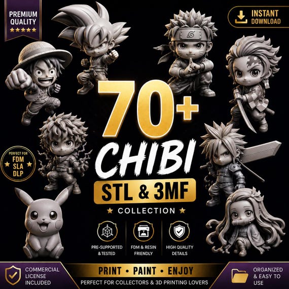 70+ Chibi STL & 3MF Bundle | Commercial Use | Cute 3D Print Files Pack