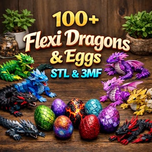 100+ Flexi Dragons & Eggs STL Bundle | Articulated Flexible Dragon 3D Print Files | Cute and Fantasy Dragons | STL and 3MF Instant Download