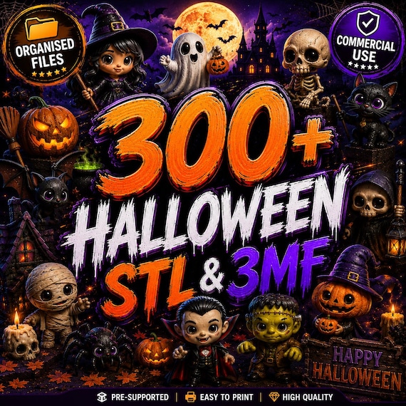 300+ Halloween STL & 3MF Bundle | Commercial Use Included | Ghosts, Pumpkins, Skeletons, Witches and Monsters | Ultimate 3D Print Collection