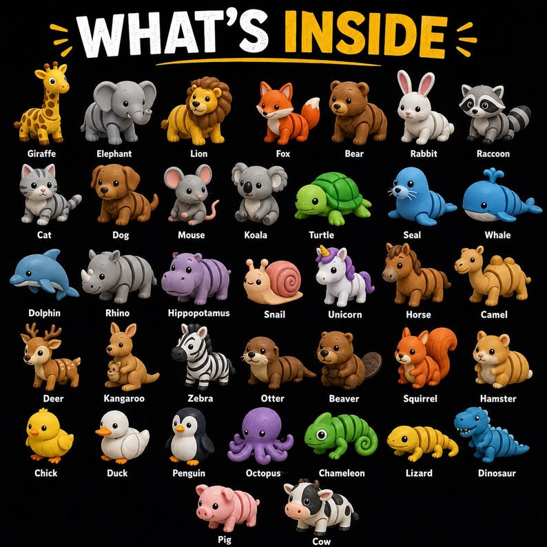 100+ Flexi Animals STL Bundle | Articulated Animal 3D Print Files | Flexible Toys | EasyPrint | Instant Download image 8