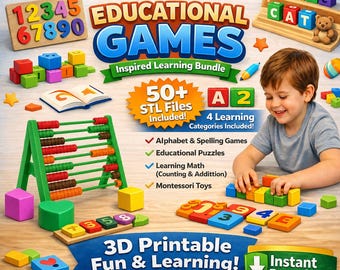 Bundel met Montessori educatieve spellen | Meer dan 50 STL-bestanden voor 3D-printen | Educatief speelgoed voor kinderen | Alfabet- en rekenpakket
