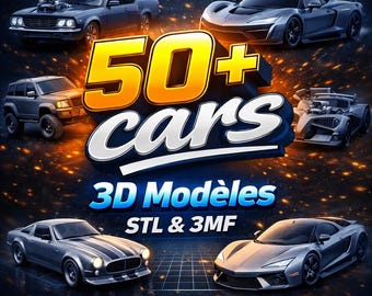 Bundel met meer dan 50 auto's in STL- en 3MF-formaat | 3D-geprinte automodellen | Speelset voor kinderen | Eenvoudig te printen bestanden | Direct te downloaden