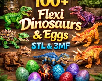 Bundel met meer dan 100 flexibele dinosaurussen en eieren in STL-formaat | Gearticuleerde 3D-printbestanden van dinosaurussen | Fidget Toys-pakket | Direct te downloaden