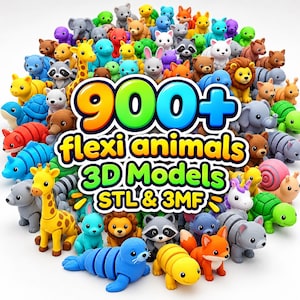 900+ Flexi Animals STL-paket, enkla 3D-modeller för utskrift, leddjur, STL- och 3MF-filer, Flexi Animal-samling
