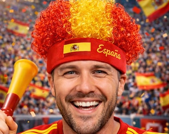 パーソナライズされたサッカーファンウィッグハット、カスタムネームサッカーファンウィッグキャップ、ワールドカップファンコスチュームハット、スペインブラジルフランスイングランドファンウィッグ