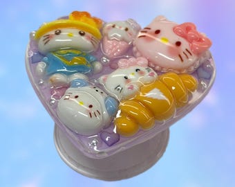 HelloKitty Heart PopSocket | Cute Resin Phone Grip | Pastel Aesthetic Phone Holder | Handmade Sanrio Accessory