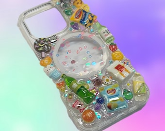 Snack Character Kawaii Decoden Magsafe iPhone 13, 14, 15 Phone Case | Cute Clear 3D Junk Food Drink Charm Phone Case | Y2K Bling Phone Cover