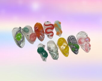 3D Jelly Press On Nails | Y2K Streetwear Abstract Nail Art | Colorful Handmade Fake Nails | Custom Nail Set