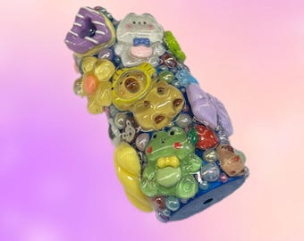 Colorful Kawaii Character Junk Charm Lighter Case | Cute Resin Frog Lighter Cover | Whimsical Bling Lighter Sleeve