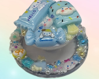 Blue Kawaii Puppy Magnetic Phone Grip Socket | Cute 3D Pastel Junk Charm Phone Stand | Soft Girl Bling Resin Decoden Phone Accessory
