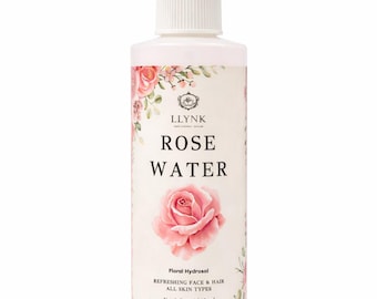 LLYNK Pure Rose Water Facial & Hair Spray, 8 fl oz Hydrating Mist