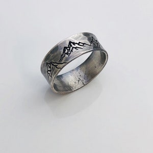 Mountain Ring for Him - Wide Silver Ring - Men's Ring - Silver Anniversary Gift - Outdoor Jewelry - 25th Wedding Anniversary