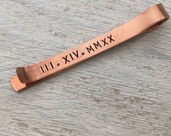 Hidden Message Tie Clip - Roman Numeral Tie Clip - Husband Anniversary Gift -  7th Copper Anniversary Gift - Anniversary Date