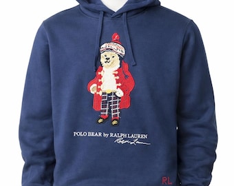 Navy Blue Bear Graphic Hoodie – Cozy Winter Sweatshirt, Casual Wear