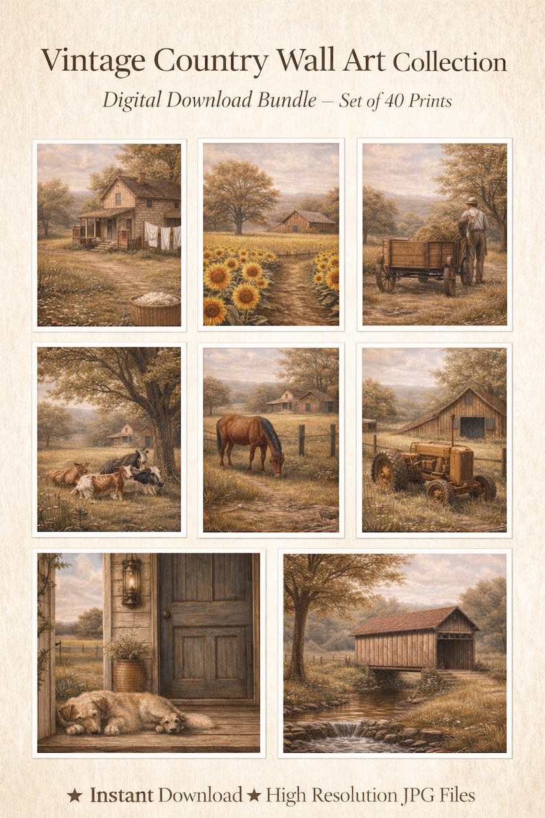 40 Vintage Country Wall Art Prints Volume 1 | Farmhouse Rustic Farm ...