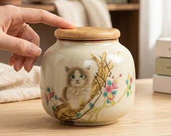 Hand Painted Ceramic Ragdoll Cat Urn, Wabi Sabi, Pet Loss Gift