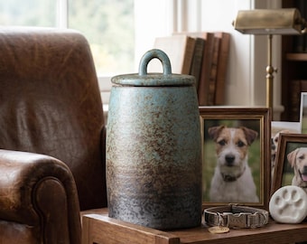 Duża ceramiczna urna na prochy psa, pojemnik na prochy kota, rustykalny ceramiczny prezent pogrzebowy wyrażający współczucie